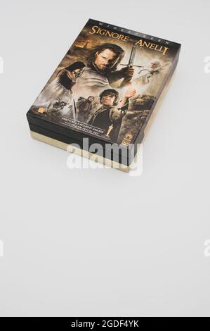 Lord of the rings motion pictures DVD isolated on a blank background Stock Photo