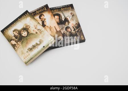 Lord of the rings motion pictures DVD isolated on a blank background Stock Photo