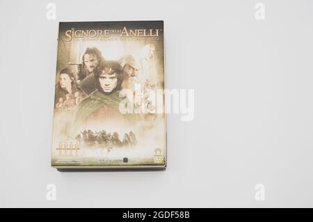 Lord of the rings motion pictures DVD isolated on a blank background Stock Photo