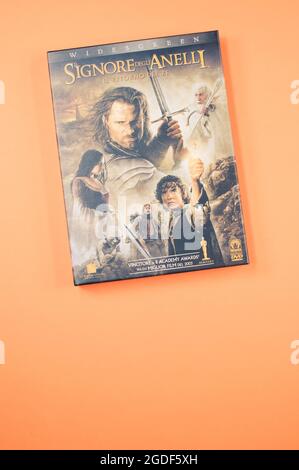 Lord of the rings motion pictures DVD isolated on am orange background Stock Photo