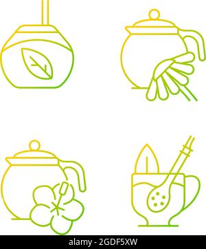 Herbal tea gradient linear vector icons set. Stock Vector