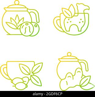 Medicinal tea gradient linear vector icons set. Stock Vector