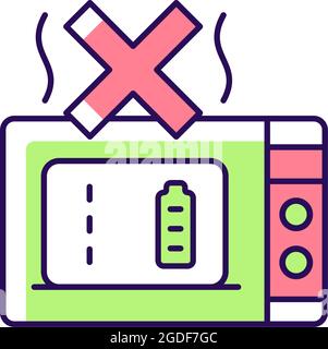 Dont microwave powerbank RGB color manual label icon Stock Vector