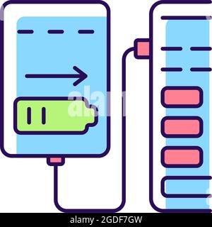 Recharge from computer USB port RGB color manual label icon Stock Vector