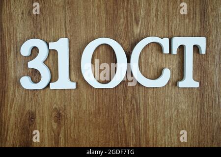 31 October alphabet letters on wooden background Stock Photo