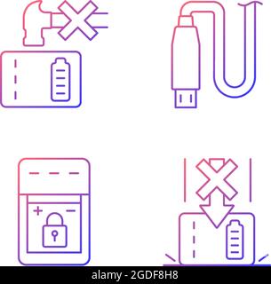 Powerbank for gadget user gradient linear vector manual label icons set Stock Vector