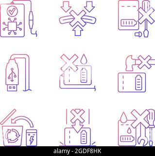 Power bank instruction gradient linear vector manual label icons set Stock Vector