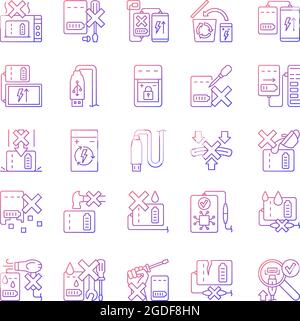 Power bank usage gradient linear vector manual label icons set Stock Vector