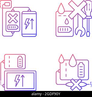 Powerbank use gradient linear vector manual label icons set Stock Vector