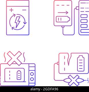 Effective portable charger use gradient linear vector manual label icons set Stock Vector