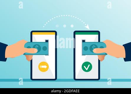 Money transfer using online banking app concept Stock Vector