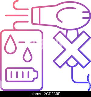 No hair dryer if powerbank wet gradient linear vector manual label icon Stock Vector