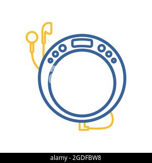 Portable CD player with earphone vector icon. Music sign. Graph symbol for music and sound web site and apps design, logo, app, UI Stock Vector
