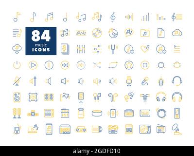 Music vector flat icon set. Graph symbol for music and sound web site and apps design, logo, app, UI Stock Vector