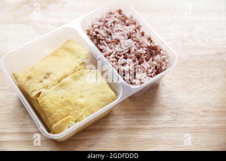 Clean food egg and rice in bento Stock Photo
