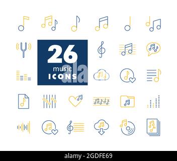 Music notes flat vector icons set. Graph symbol for music and sound web site and apps design, logo, app, UI Stock Vector