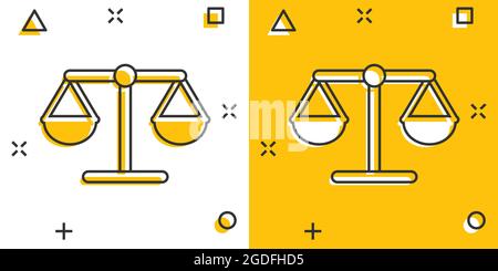 Vector cartoon scale weigher icon in comic style. Weigher sign illustration pictogram. Balance business splash effect concept. Stock Vector