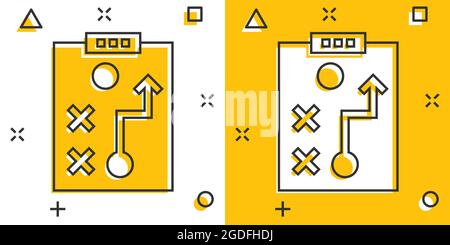 Vector cartoon tactical plan document icon in comic style. Strategy concept illustration pictogram. Document business splash effect concept. Stock Vector