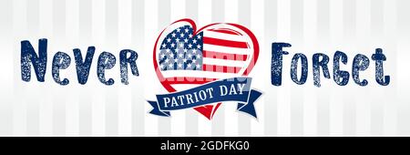 Patriot Day USA 09.11 horizontal banner. Isolated abstract graphic design template. Red, blue, white colors. Calligraphic lettering. Decorative callig Stock Vector