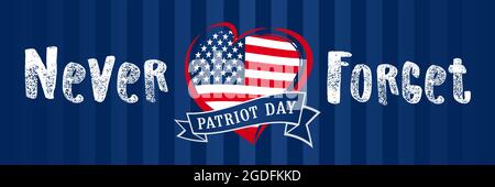 Patriot Day USA 09.11 horizontal banner. Isolated abstract graphic design template. Red, blue, white colors. Calligraphic lettering. Decorative callig Stock Vector