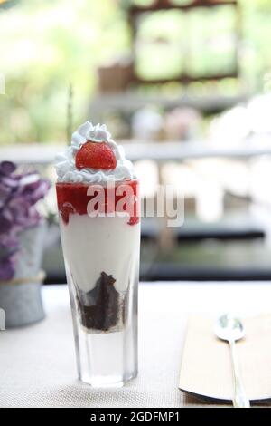 Strawberry Parfait yogurt fruit in glass Stock Photo