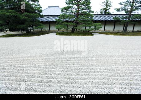 Japanese ZEN garden with stone in sand , Kyoto Japan Stock Photo