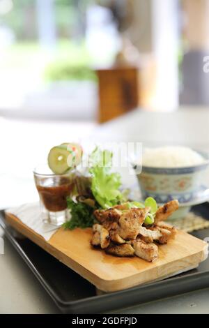 Thai food , Grilled pork with spicy sauce Stock Photo