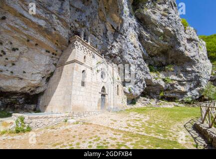 Cima del Redentore (Latina, Italy) - The panoramic peak with religious statue in Aurunci mountains, over Formia city and Tirreno sea, Petrella mount Stock Photo