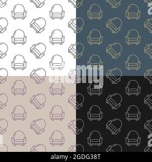 set of seamless patterns with Cozy home chair for watching TV and relaxing at home after work. Ornament for decoration and printing on fabric. Design Stock Vector