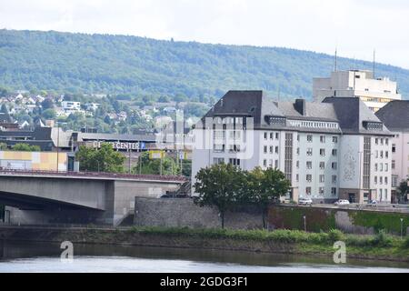 bridge of the the B9 in the city Koblenz with old town Stock Photo