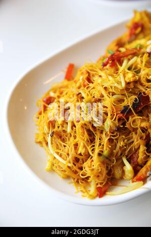 fried noodle with shrimp and curry Stock Photo