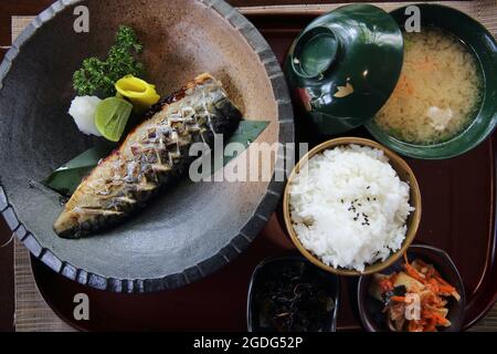 mackerel with rice Japanese style food Stock Photo