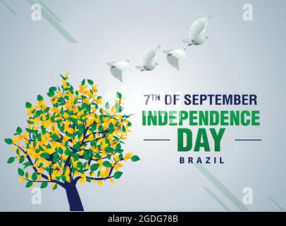 Brazil independence day poster design with tree and pigeon Stock Vector
