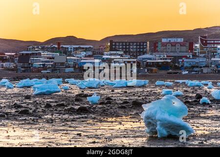 ice chunks on the Shoeline, city of iqaluit, Canada. Stock Photo