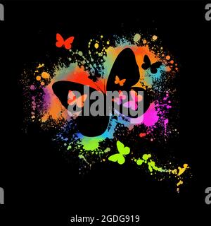 Abstraction multicolored butterflies. Multi-colored blots. Mixed media. Vector illustration Stock Vector