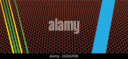 Orange hexagon and background of colored lines Stock Vector