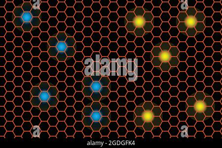 black background with orange hexagonal pattern Stock Vector