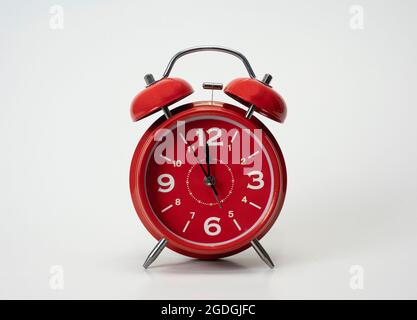 Red alarm clock isolated on white background, Copy space Stock Photo