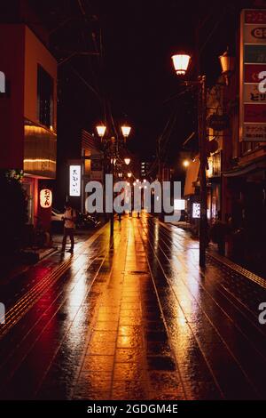 the view of Japanese street near Tokyo at night with lively color Stock Photo