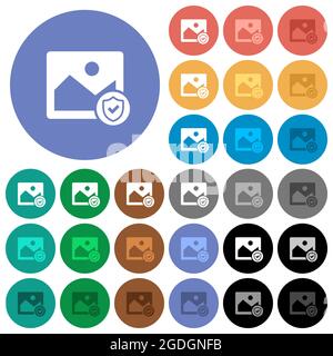 Protected image multi colored flat icons on round backgrounds. Included white, light and dark icon variations for hover and active status effects, and Stock Vector