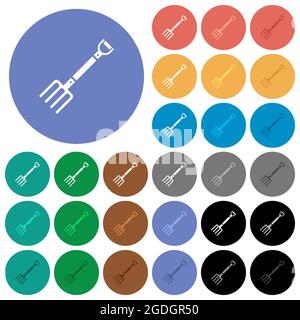 Pitchfork multi colored flat icons on round backgrounds. Included white, light and dark icon variations for hover and active status effects, and bonus Stock Vector