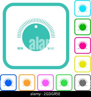 Volume control with captions vivid colored flat icons in curved borders ...
