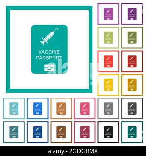 Vaccine passport flat color icons with quadrant frames on white background Stock Vector