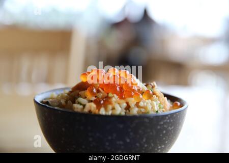 Salmon fish and egg fried rice Stock Photo