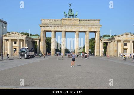 60th anniversary of Berlin Wall construction. The Brandenburg Gate - Berlin, Germany - August 13, 2021. Stock Photo