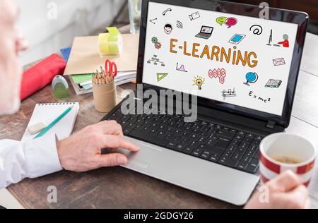 E-learning concept shown on a laptop screen Stock Photo