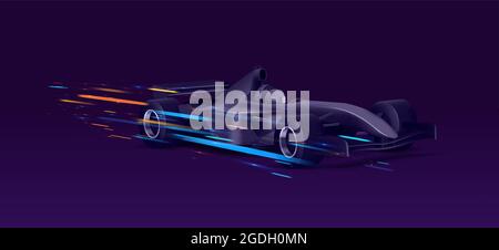 Web banner with super car sport bolide, black auto in movement with bright speed lights on dark background, graphic element clipart Stock Vector