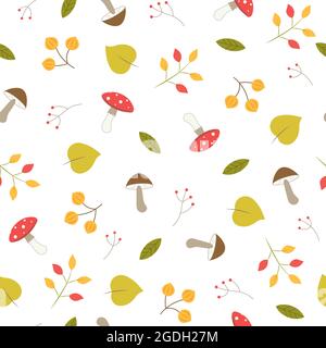 Floral autumn pattern with leaves and berries Stock Vector