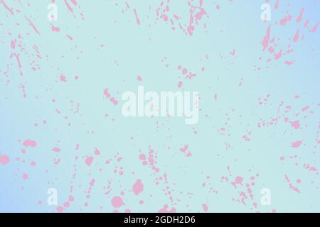 Abstract vector light pastel grunge illustration. Pink splashes of paint on blue background. Random stains, drops, spots, ink prints. Messy handcrafte Stock Vector
