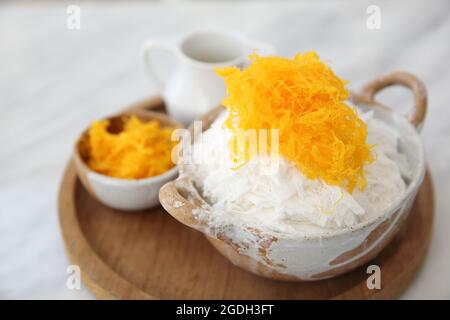 Shaved ice with milk and coconut Stock Photo